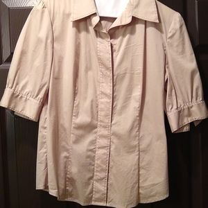 Tahari short sleeve cotton top, Tan, Brown, nwt, 6
